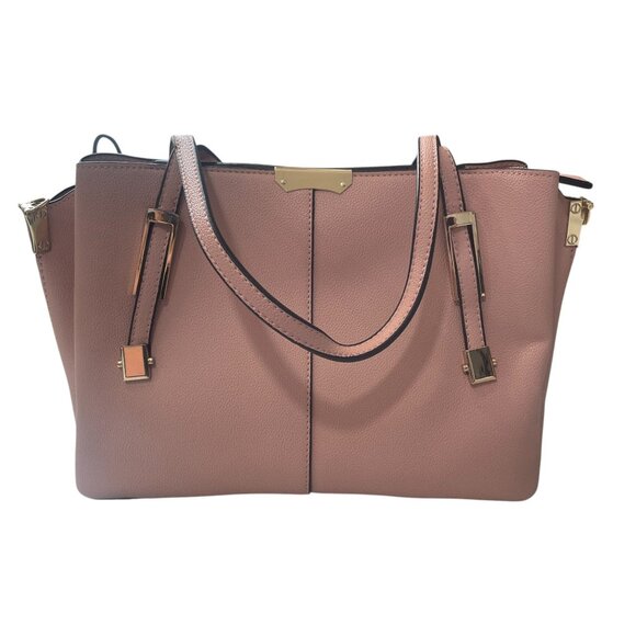 Charming Charlie Pink Structured Tote Bag Gold-tone Hardware Satchel Purse Work - Picture 6 of 9